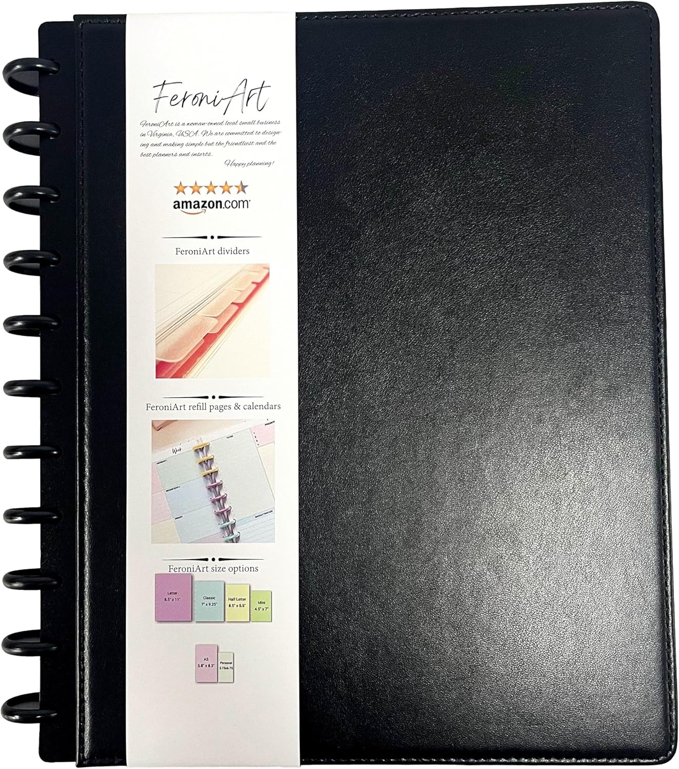 Refillable 11 Disc Discbound Notebook - Letter Size, 75 Sheets, Narrow Ruled PU Leather Vegan PU cover