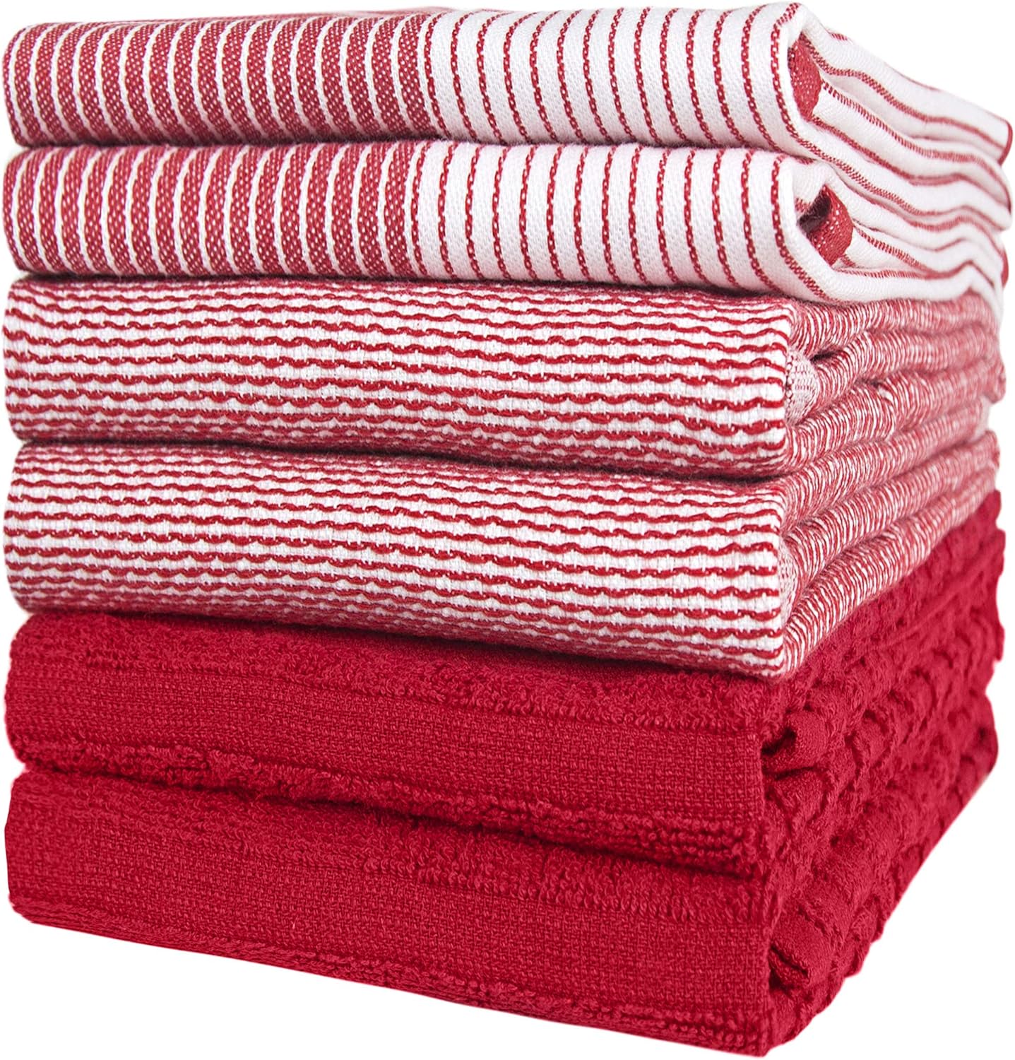 Premium Kitchen Towels (20”x 28”, 6 Pack) | Large Cotton Dish Towels | Flat & Terry Highly Absorbent Kitchen Linen Set with Hanging Loop | Gray