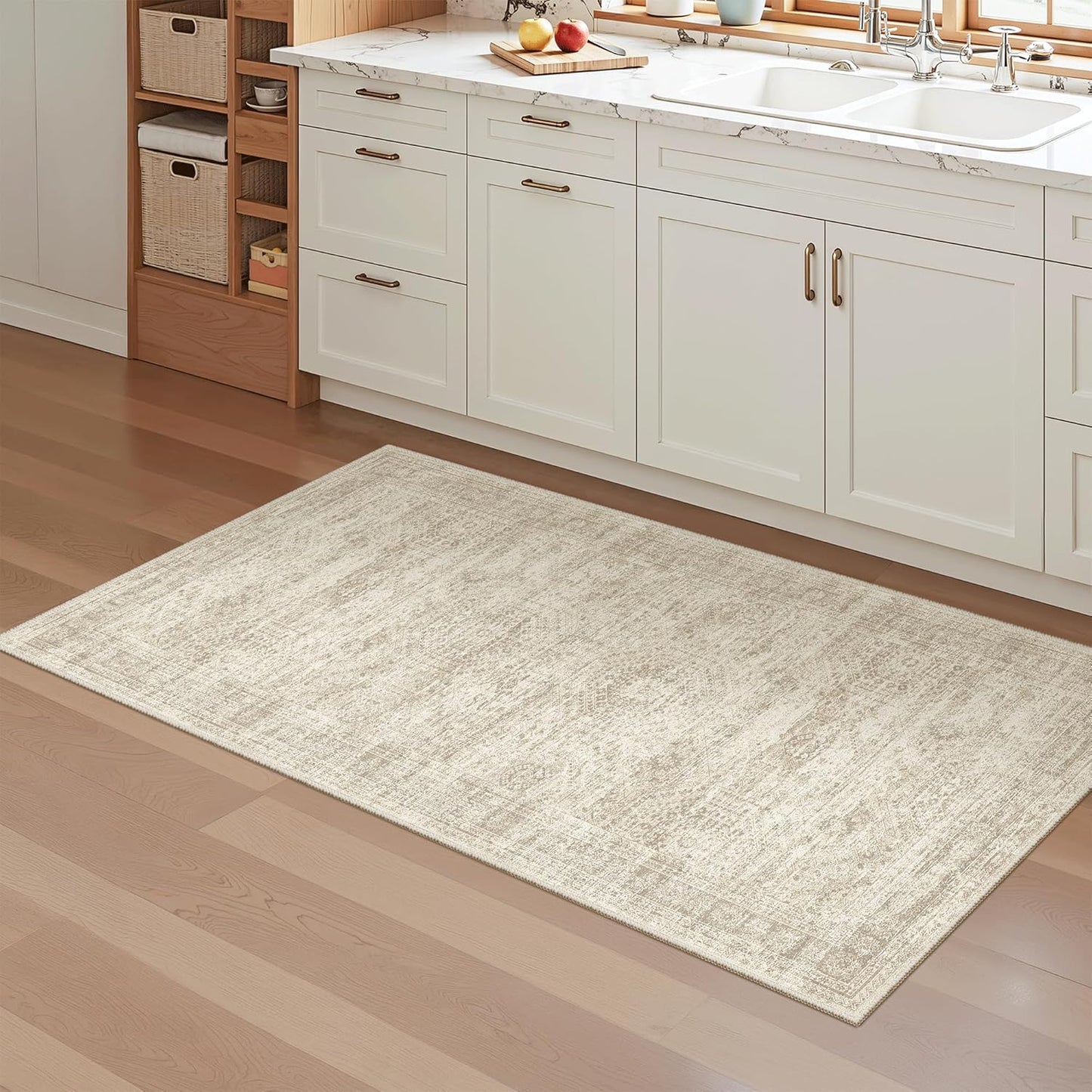 Washable Area Rug 8x10, Large Soft Rugs for Living Room Vintage Beige Carpet 8x10 Area Rugs for Bedroom Dining Room Non-Slip Stain Resistant Under Table Rug