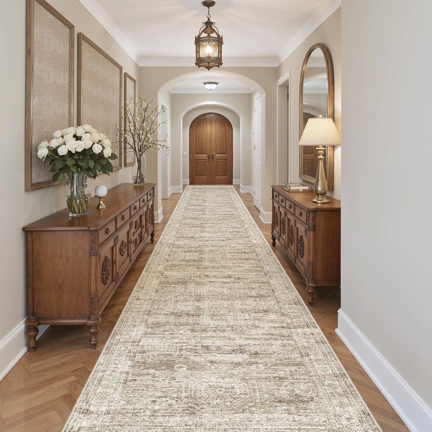 Washable Area Rug 8x10, Large Soft Rugs for Living Room Vintage Beige Carpet 8x10 Area Rugs for Bedroom Dining Room Non-Slip Stain Resistant Under Table Rug