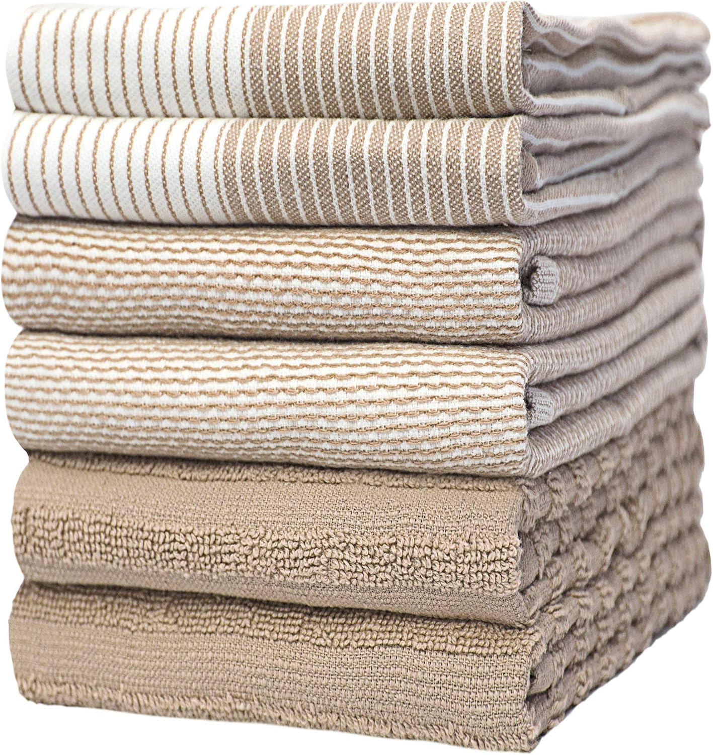 Premium Kitchen Towels (20”x 28”, 6 Pack) | Large Cotton Dish Towels | Flat & Terry Highly Absorbent Kitchen Linen Set with Hanging Loop | Gray
