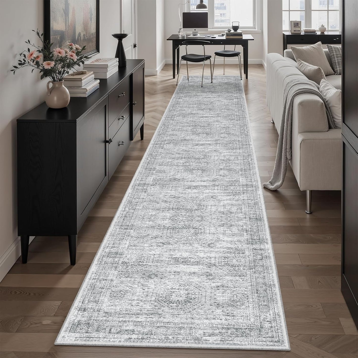 Washable Area Rug 8x10, Large Soft Rugs for Living Room Vintage Beige Carpet 8x10 Area Rugs for Bedroom Dining Room Non-Slip Stain Resistant Under Table Rug