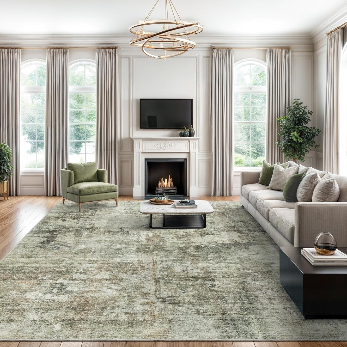 Washable Area Rug 8x10, Large Soft Rugs for Living Room Vintage Beige Carpet 8x10 Area Rugs for Bedroom Dining Room Non-Slip Stain Resistant Under Table Rug