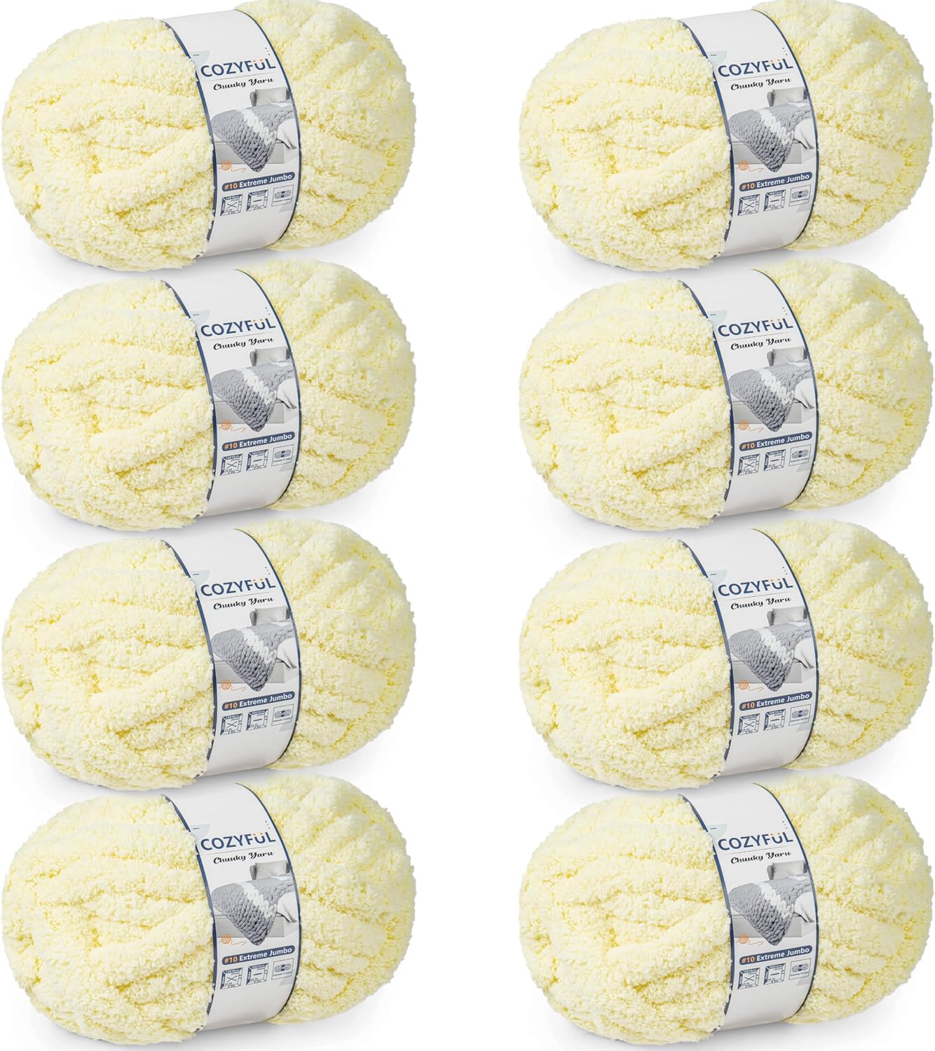 Chunky Yarn for Hand Knitting - #10 Chunky Chenille Yarn, Jumbo Big Thick Chunky Yarns for Crocheting, Super Bulky Chunky Knit Blanket Yarns, 8 Skein (25 yds 8 oz Each Skein), Cream