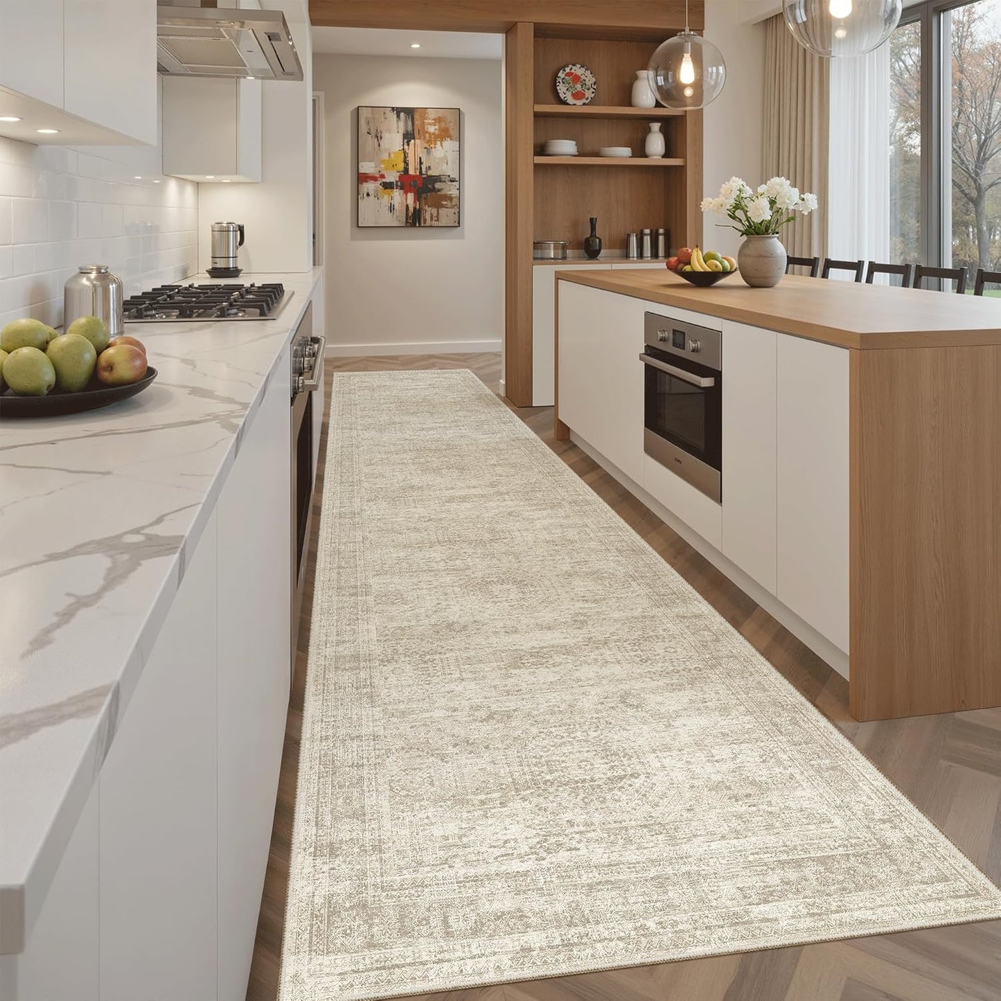 Washable Area Rug 8x10, Large Soft Rugs for Living Room Vintage Beige Carpet 8x10 Area Rugs for Bedroom Dining Room Non-Slip Stain Resistant Under Table Rug