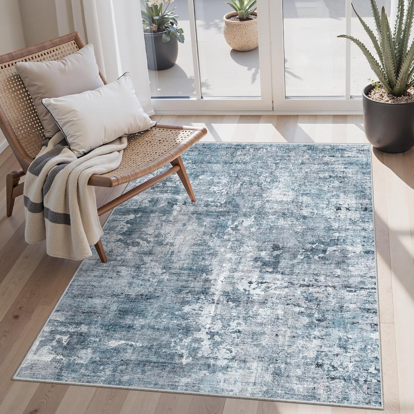 Washable Area Rug 8x10, Large Soft Rugs for Living Room Vintage Beige Carpet 8x10 Area Rugs for Bedroom Dining Room Non-Slip Stain Resistant Under Table Rug