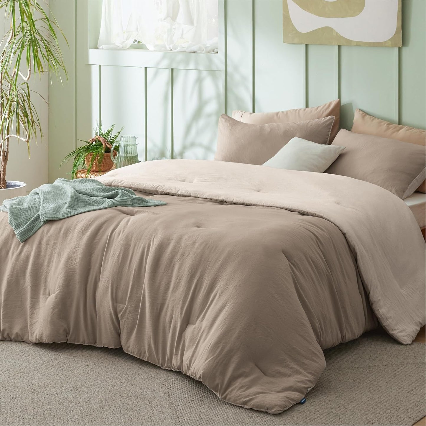 Bedsure King Comforter Set, Beige Soft Prewashed Bedding for All Seasons, 3 Pieces GentleSoft™ Bed Set, 1 Lightweight Comforter (104"x90") and 2 Pillowcases (20"x36")