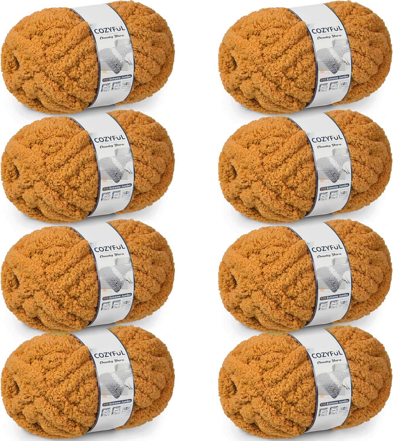 Chunky Yarn for Hand Knitting - #10 Chunky Chenille Yarn, Jumbo Big Thick Chunky Yarns for Crocheting, Super Bulky Chunky Knit Blanket Yarns, 8 Skein (25 yds 8 oz Each Skein), Cream