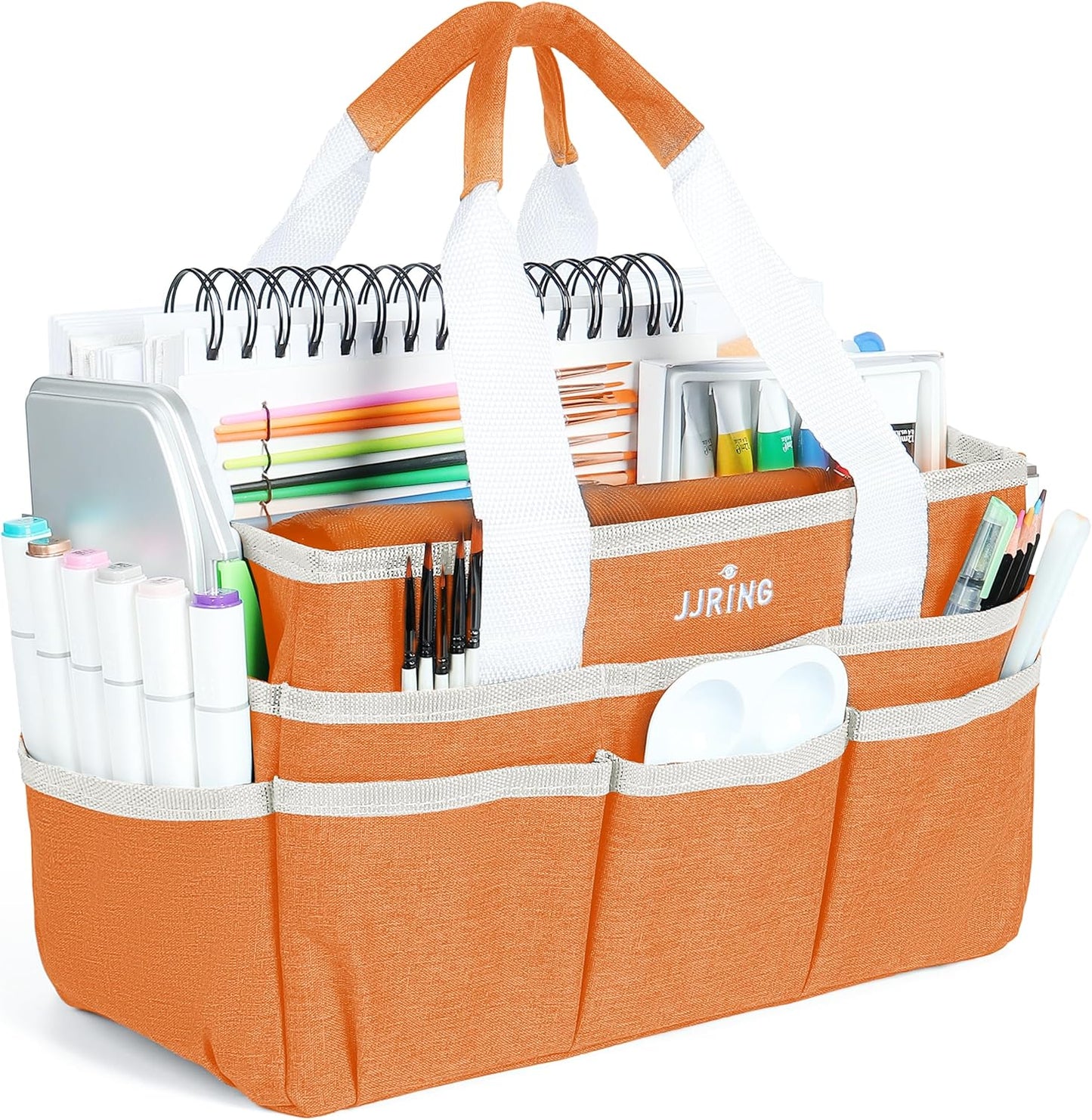 JJRING Craft Organizer Tote Bag, Large Art Storage Caddy with Multiple Pockets, Bluish Green Sewing Bag for Art, Craft, Scrapbooking, School, Medical, and Office Supplies Storage
