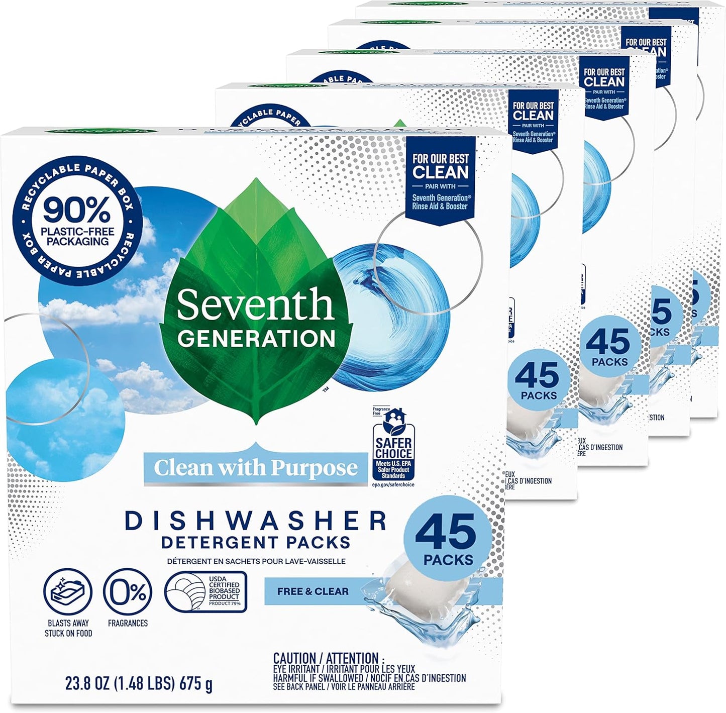 Seventh Generation Dishwasher Detergent Packs for sparkling dishes Free & Clear Dishwasher Tabs (72 Count)