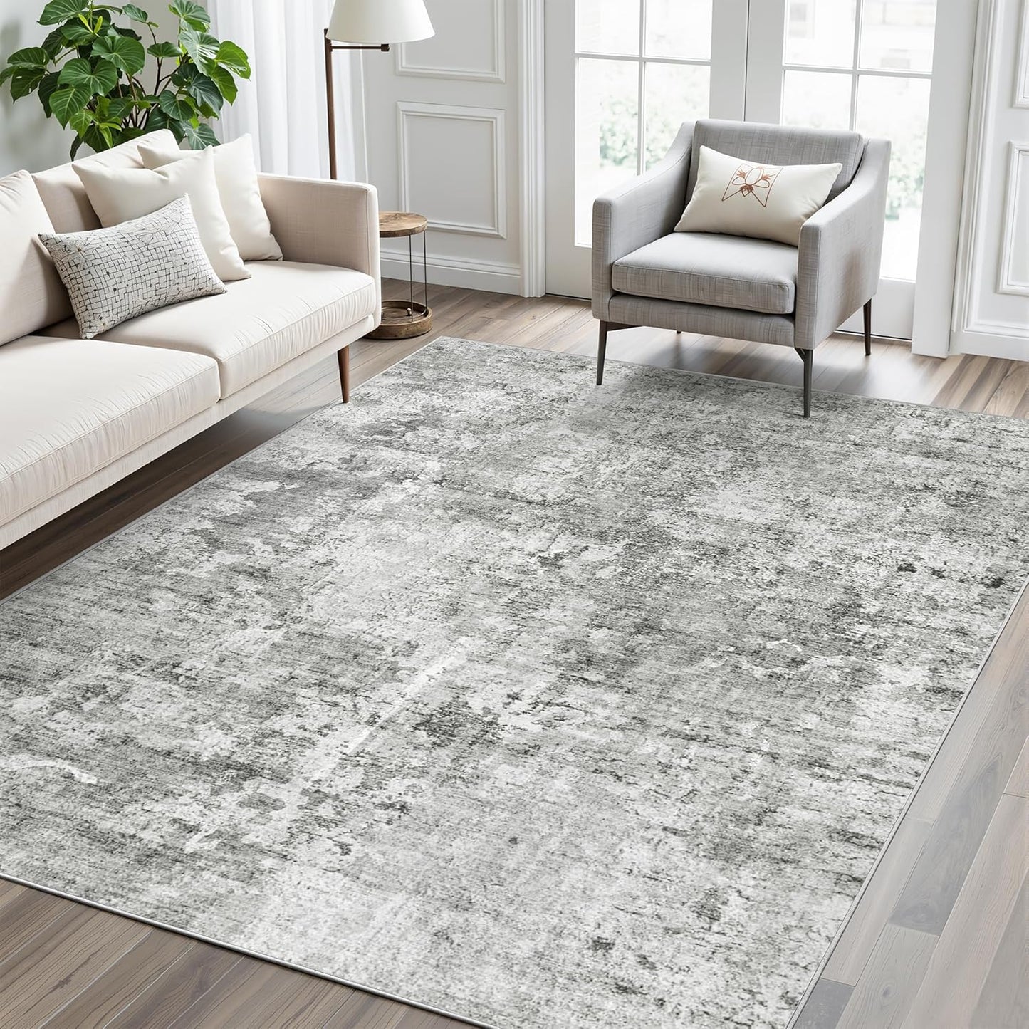 Washable Area Rug 8x10, Large Soft Rugs for Living Room Vintage Beige Carpet 8x10 Area Rugs for Bedroom Dining Room Non-Slip Stain Resistant Under Table Rug