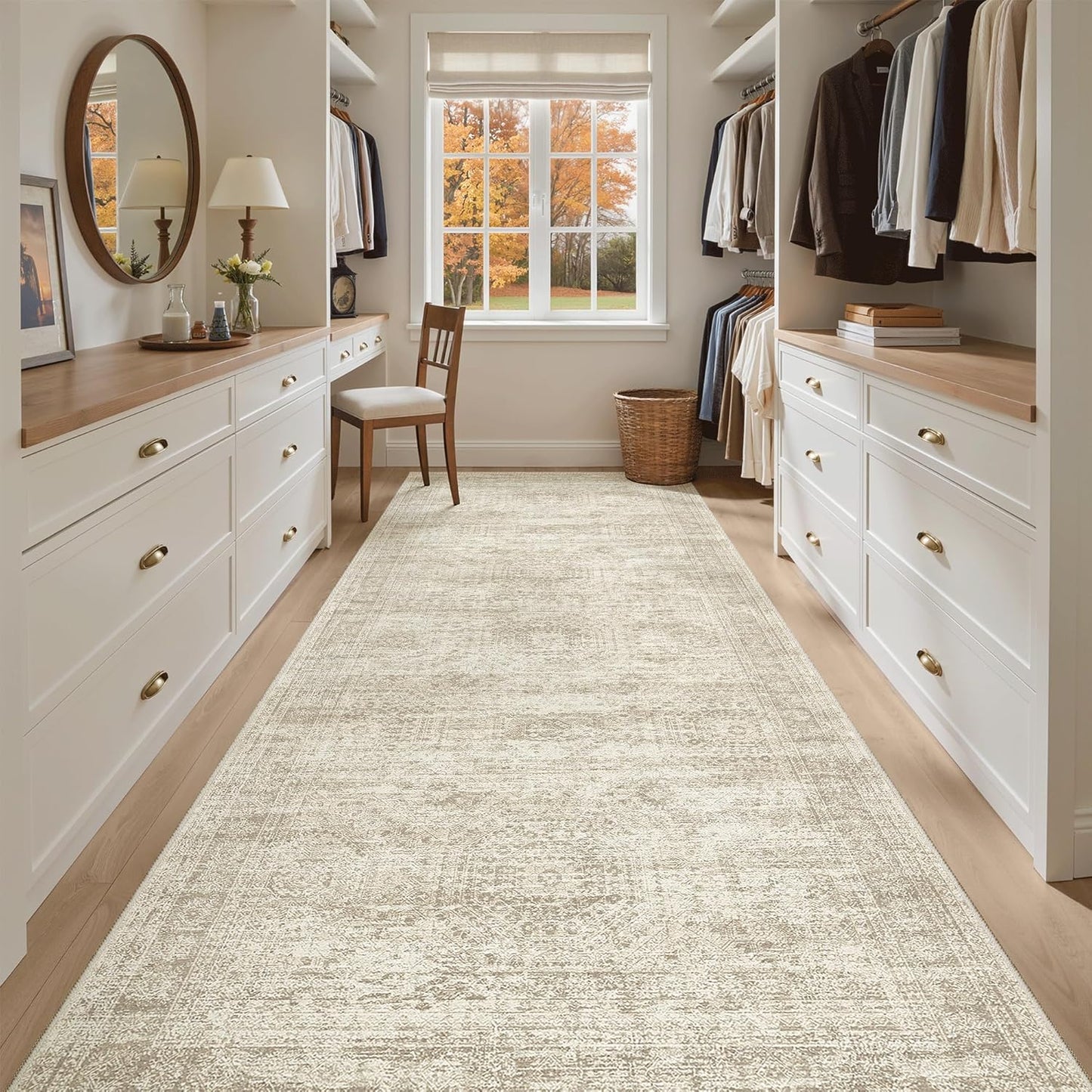 Washable Area Rug 8x10, Large Soft Rugs for Living Room Vintage Beige Carpet 8x10 Area Rugs for Bedroom Dining Room Non-Slip Stain Resistant Under Table Rug