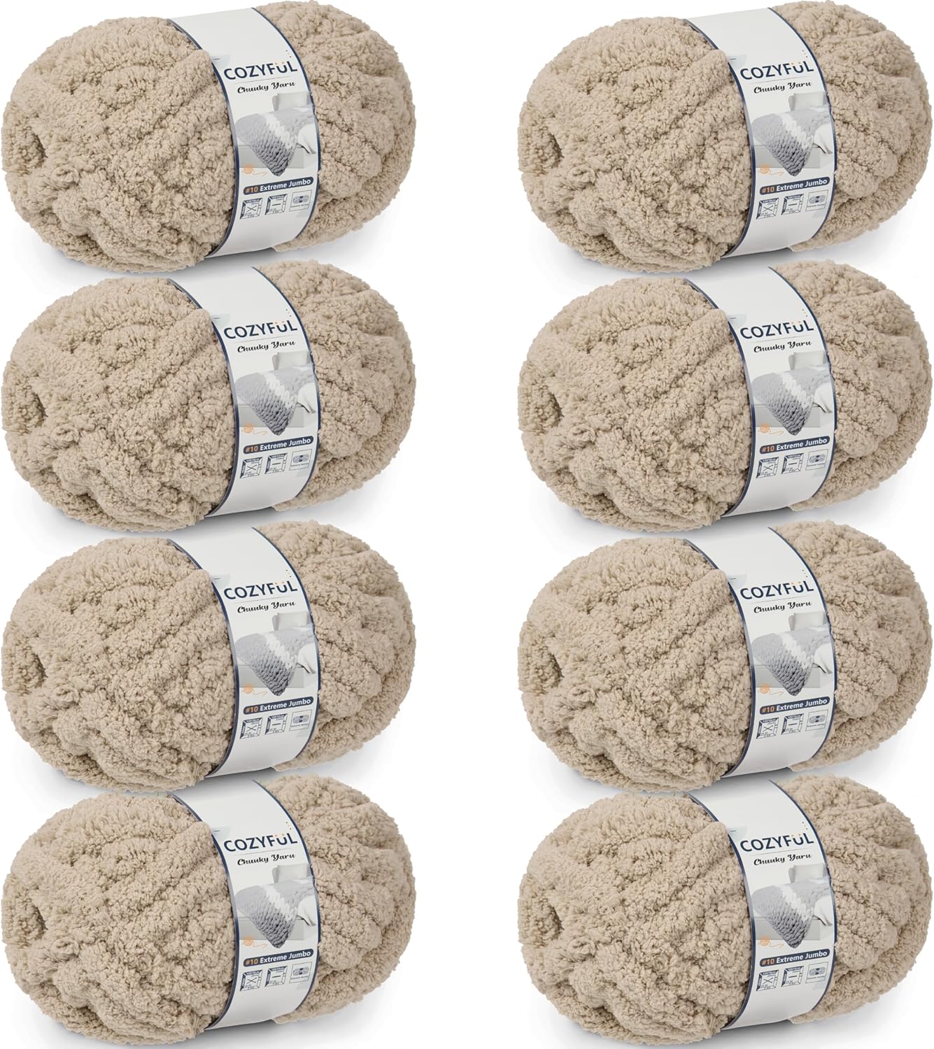 Chunky Yarn for Hand Knitting - #10 Chunky Chenille Yarn, Jumbo Big Thick Chunky Yarns for Crocheting, Super Bulky Chunky Knit Blanket Yarns, 8 Skein (25 yds 8 oz Each Skein), Cream
