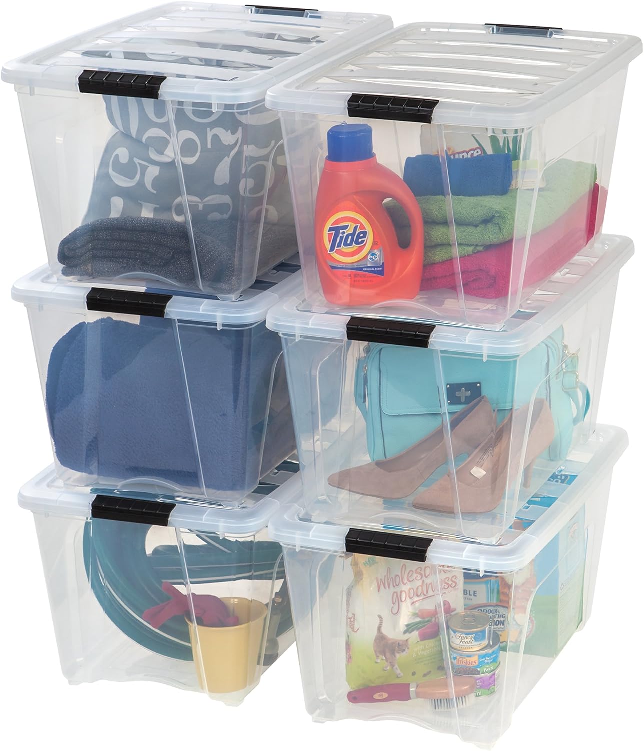 IRIS USA 13 QT Plastic Storage Box with Lid and Latches - 6 Pack - BPA-Free, See-Through Organizing Solution, Durable Nestable Stackable Containers, Secure Pull Handle - Clear