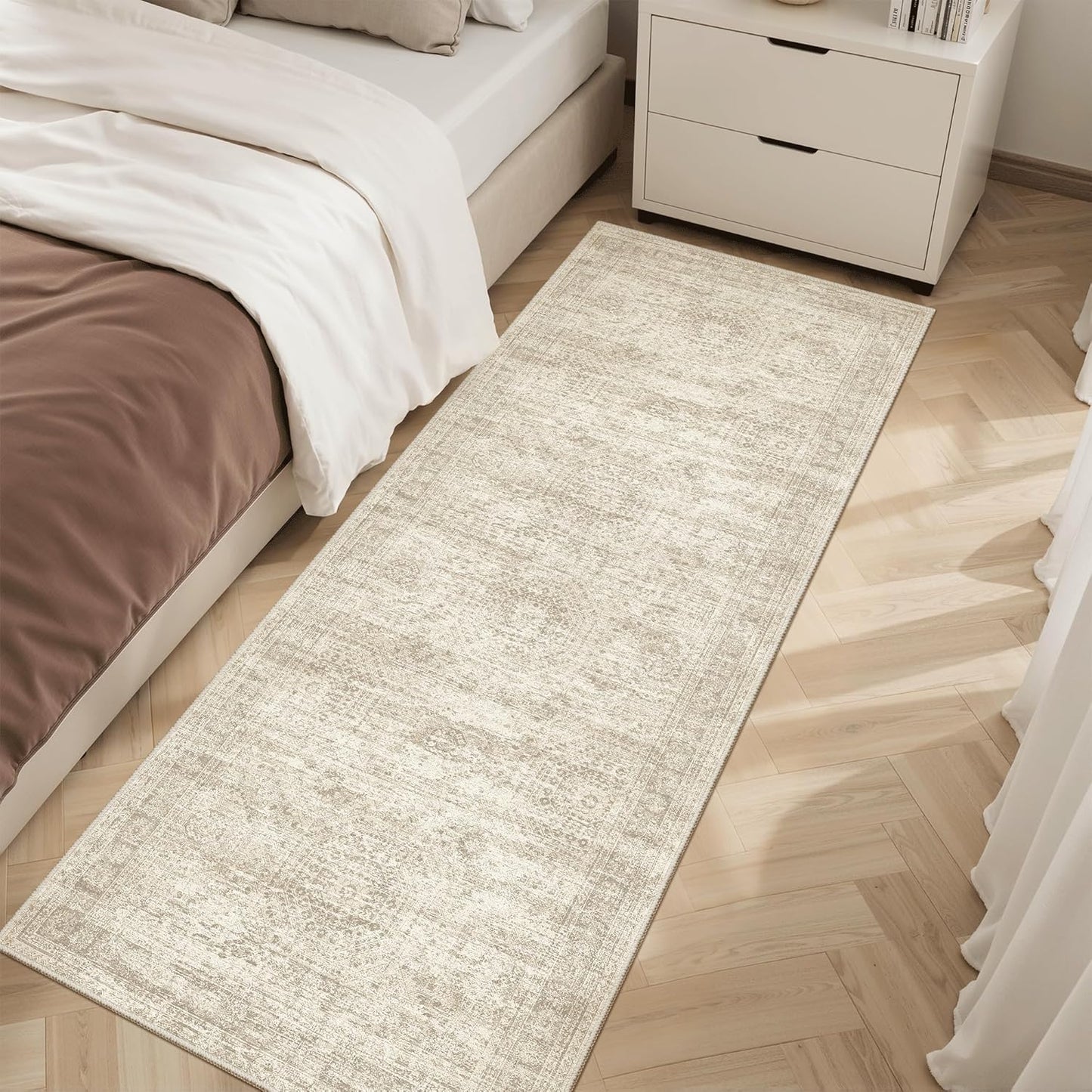 Washable Area Rug 8x10, Large Soft Rugs for Living Room Vintage Beige Carpet 8x10 Area Rugs for Bedroom Dining Room Non-Slip Stain Resistant Under Table Rug