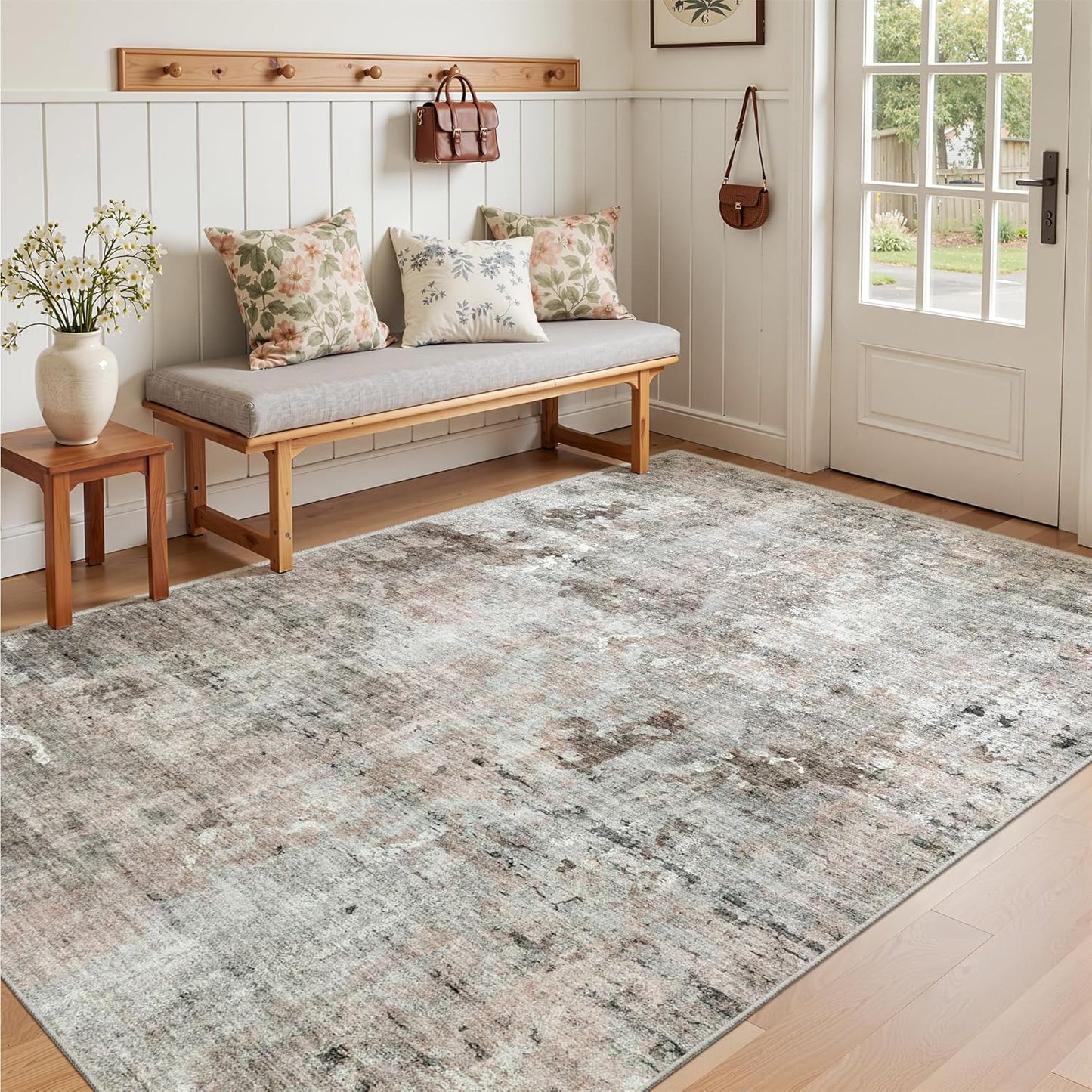 Washable Area Rug 8x10, Large Soft Rugs for Living Room Vintage Beige Carpet 8x10 Area Rugs for Bedroom Dining Room Non-Slip Stain Resistant Under Table Rug