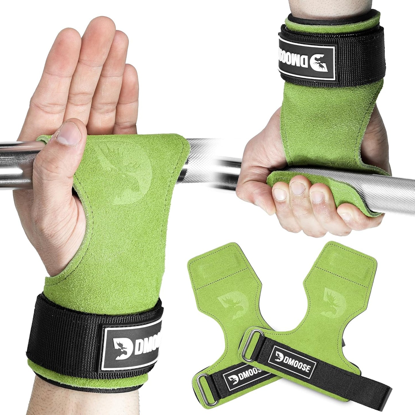 DMoose Fitness Weight Lifting Hooks (Pair) for Deadlifts, Pull Ups, Rows & Shrugs - Anti-Rip Nylon Strap Hand Grips with Thick Wrist Padding - Heavy Duty Wrist Straps for Weightlifting & Gym Workouts