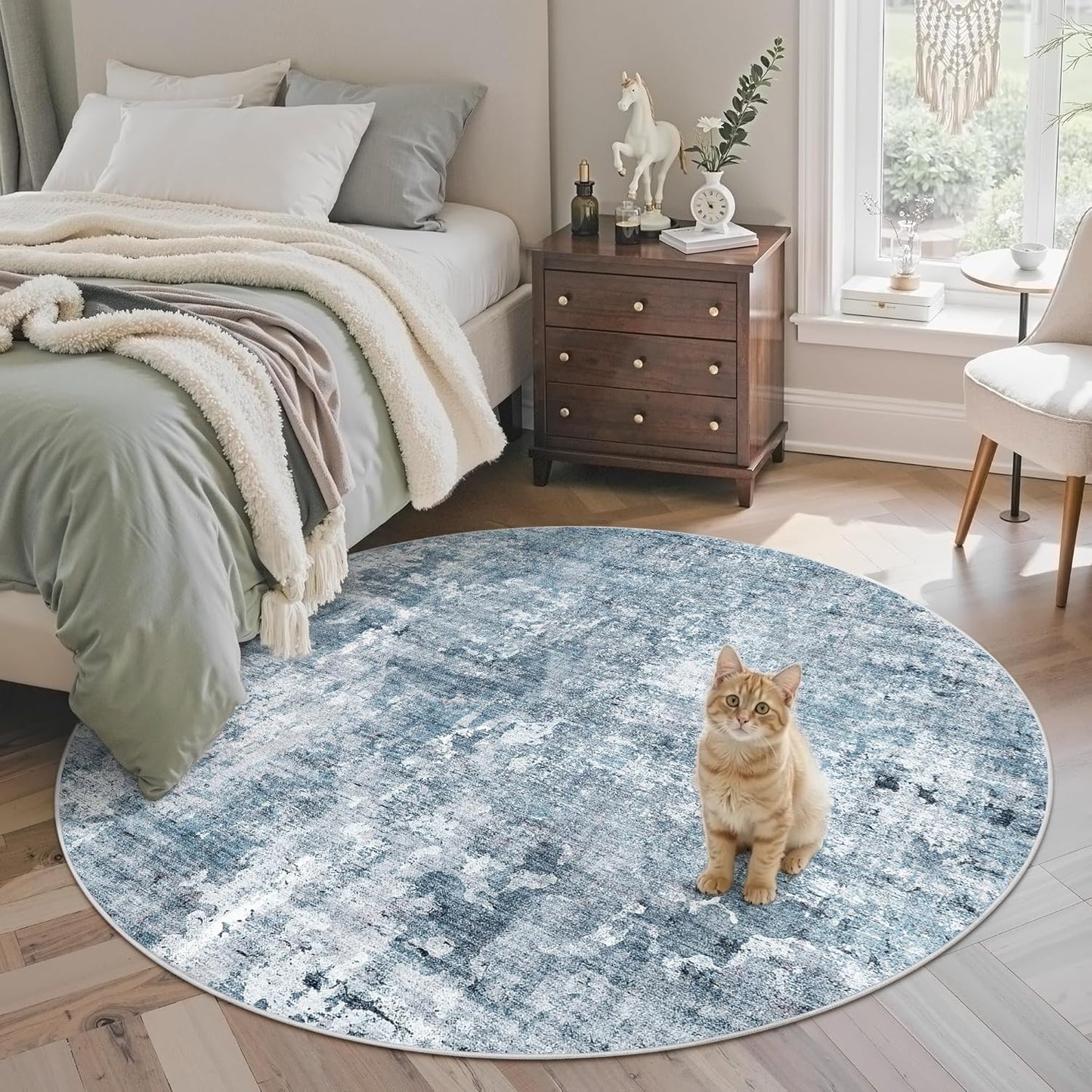 Washable Area Rug 8x10, Large Soft Rugs for Living Room Vintage Beige Carpet 8x10 Area Rugs for Bedroom Dining Room Non-Slip Stain Resistant Under Table Rug