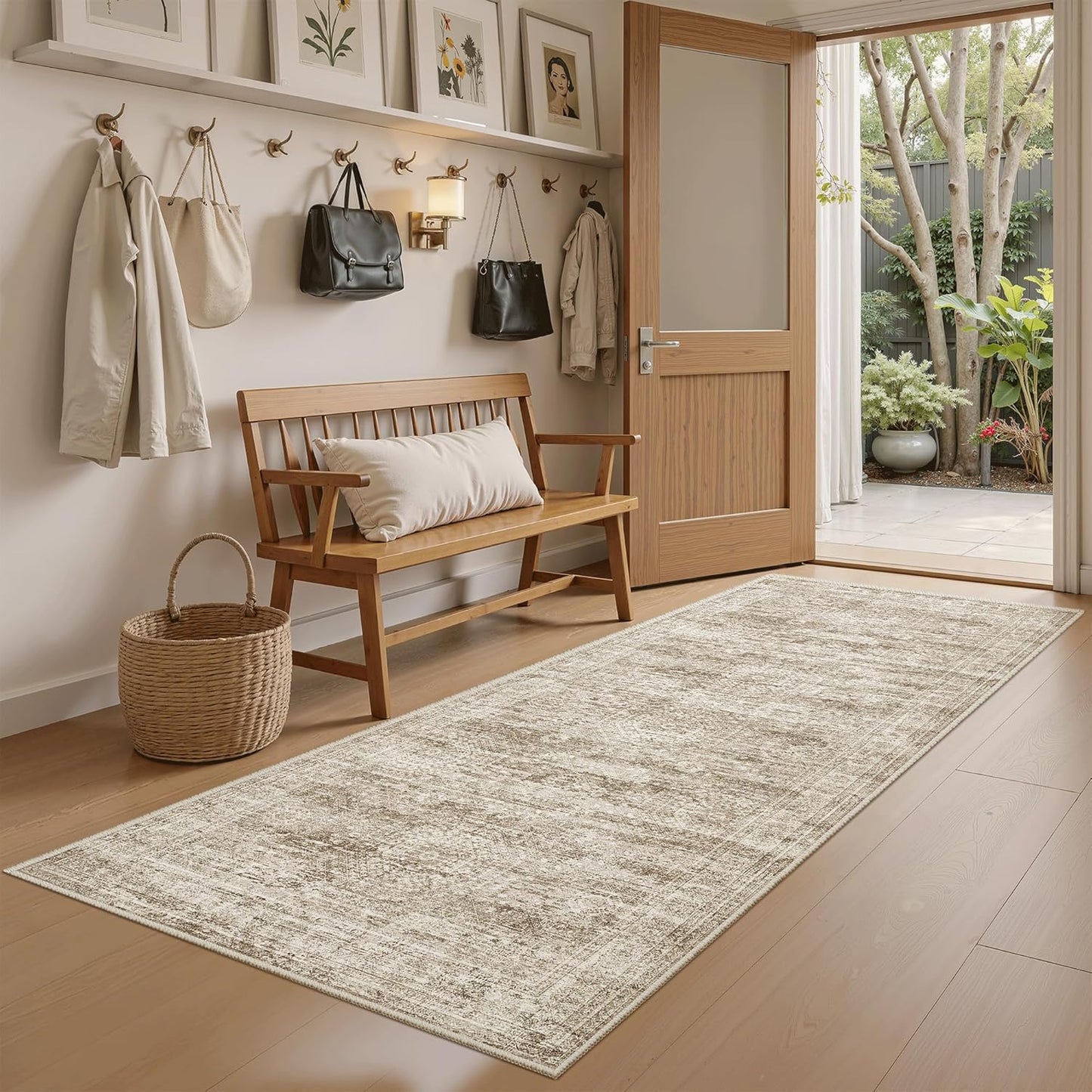 Washable Area Rug 8x10, Large Soft Rugs for Living Room Vintage Beige Carpet 8x10 Area Rugs for Bedroom Dining Room Non-Slip Stain Resistant Under Table Rug