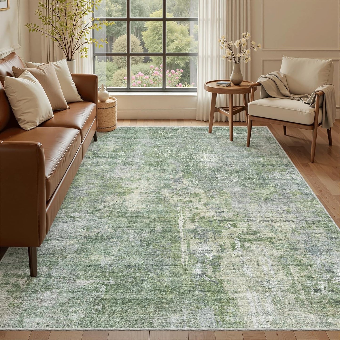 Washable Area Rug 8x10, Large Soft Rugs for Living Room Vintage Beige Carpet 8x10 Area Rugs for Bedroom Dining Room Non-Slip Stain Resistant Under Table Rug