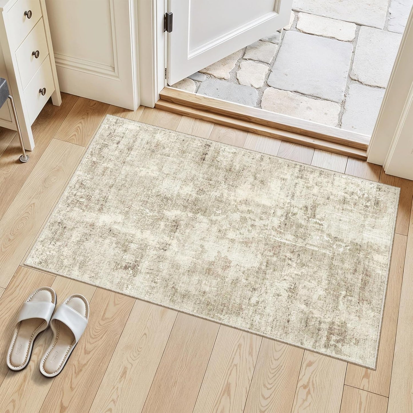 Washable Area Rug 8x10, Large Soft Rugs for Living Room Vintage Beige Carpet 8x10 Area Rugs for Bedroom Dining Room Non-Slip Stain Resistant Under Table Rug