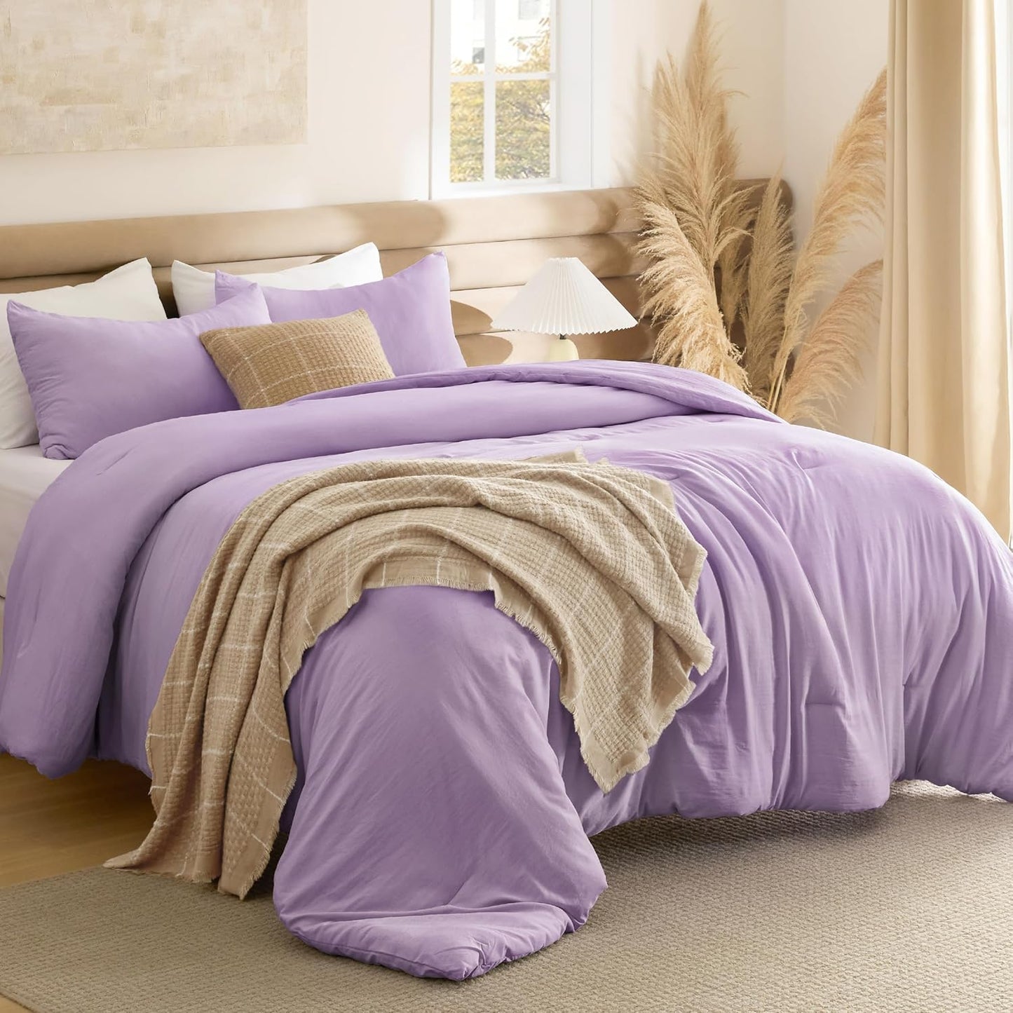 Bedsure King Comforter Set, Beige Soft Prewashed Bedding for All Seasons, 3 Pieces GentleSoft™ Bed Set, 1 Lightweight Comforter (104"x90") and 2 Pillowcases (20"x36")