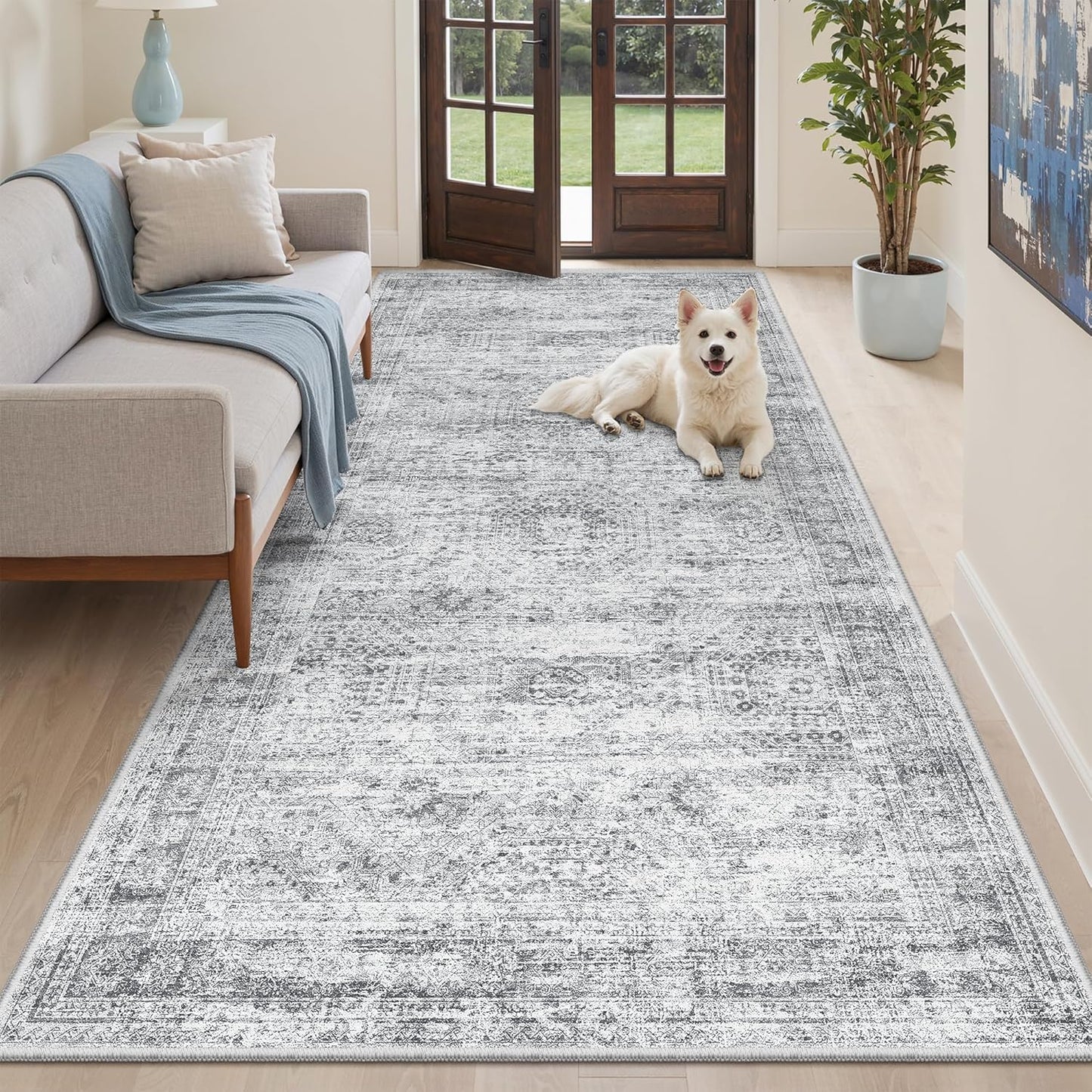 Washable Area Rug 8x10, Large Soft Rugs for Living Room Vintage Beige Carpet 8x10 Area Rugs for Bedroom Dining Room Non-Slip Stain Resistant Under Table Rug