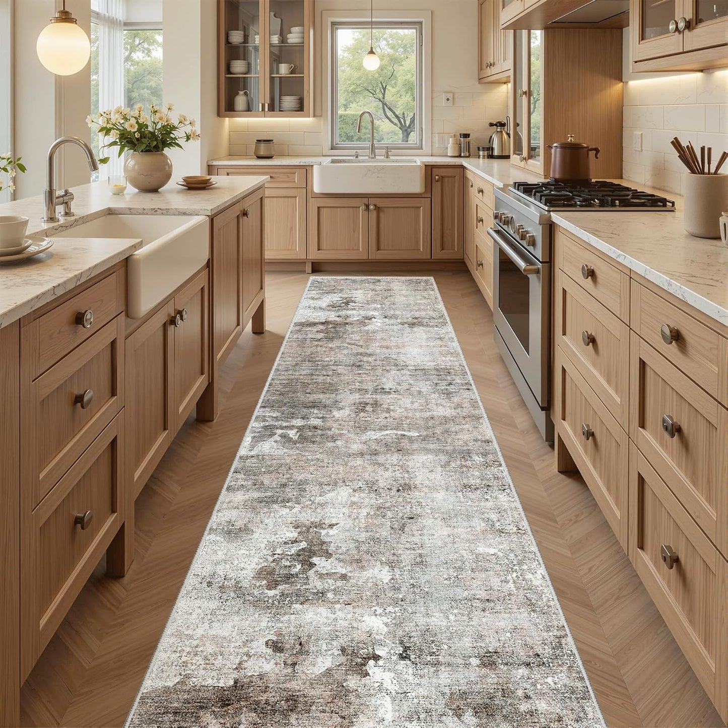 Washable Area Rug 8x10, Large Soft Rugs for Living Room Vintage Beige Carpet 8x10 Area Rugs for Bedroom Dining Room Non-Slip Stain Resistant Under Table Rug