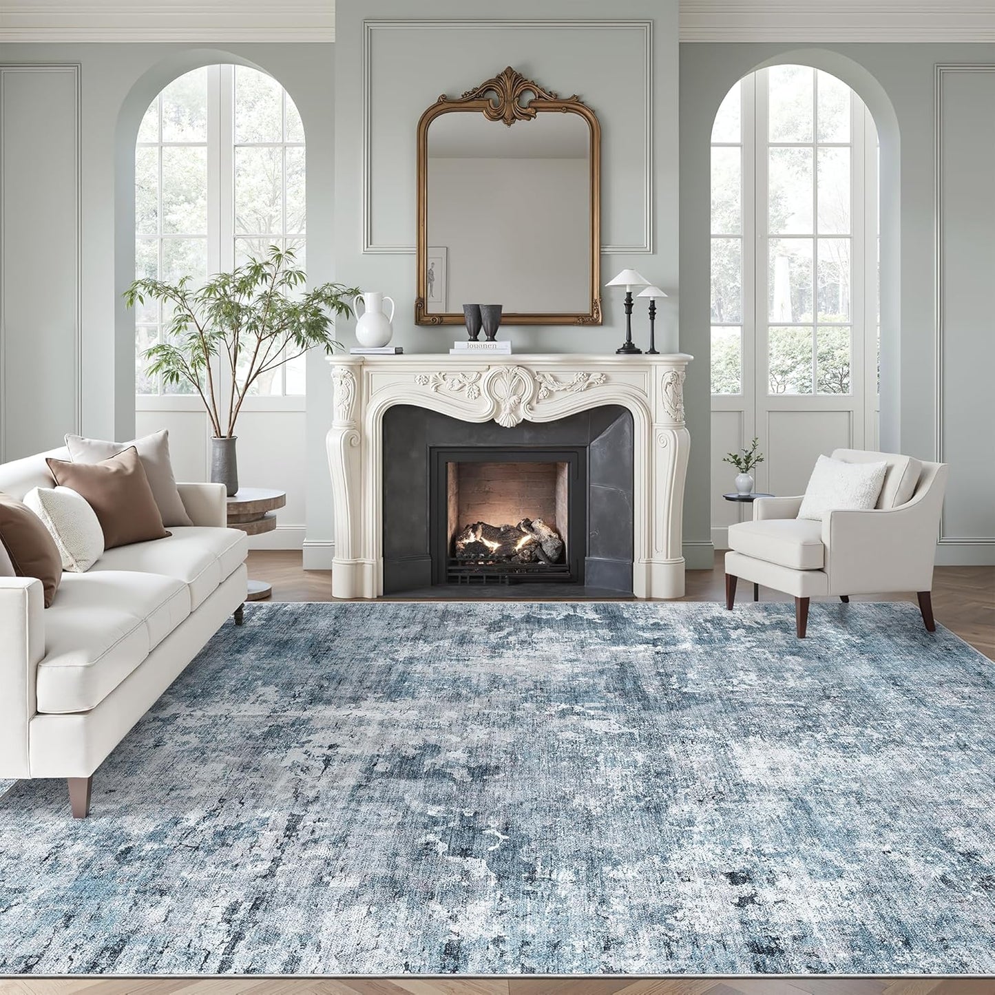 Washable Area Rug 8x10, Large Soft Rugs for Living Room Vintage Beige Carpet 8x10 Area Rugs for Bedroom Dining Room Non-Slip Stain Resistant Under Table Rug