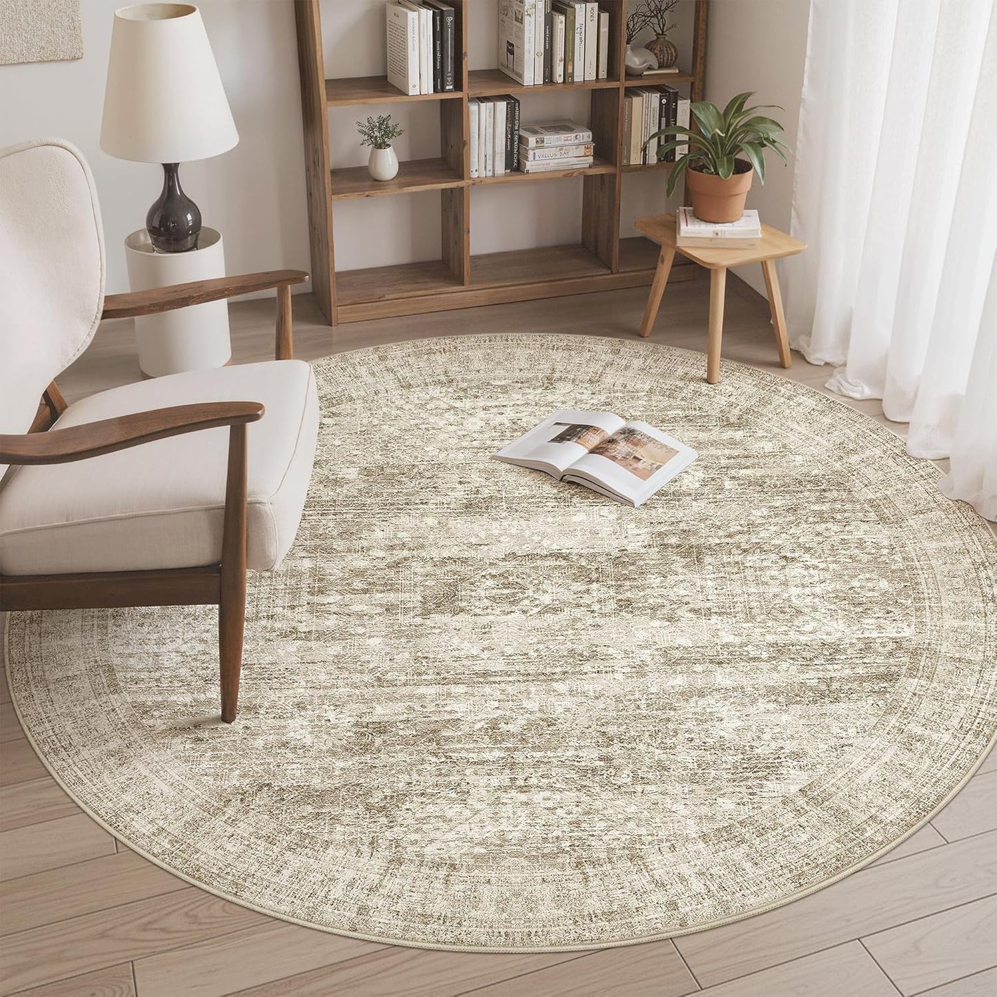 Washable Area Rug 8x10, Large Soft Rugs for Living Room Vintage Beige Carpet 8x10 Area Rugs for Bedroom Dining Room Non-Slip Stain Resistant Under Table Rug