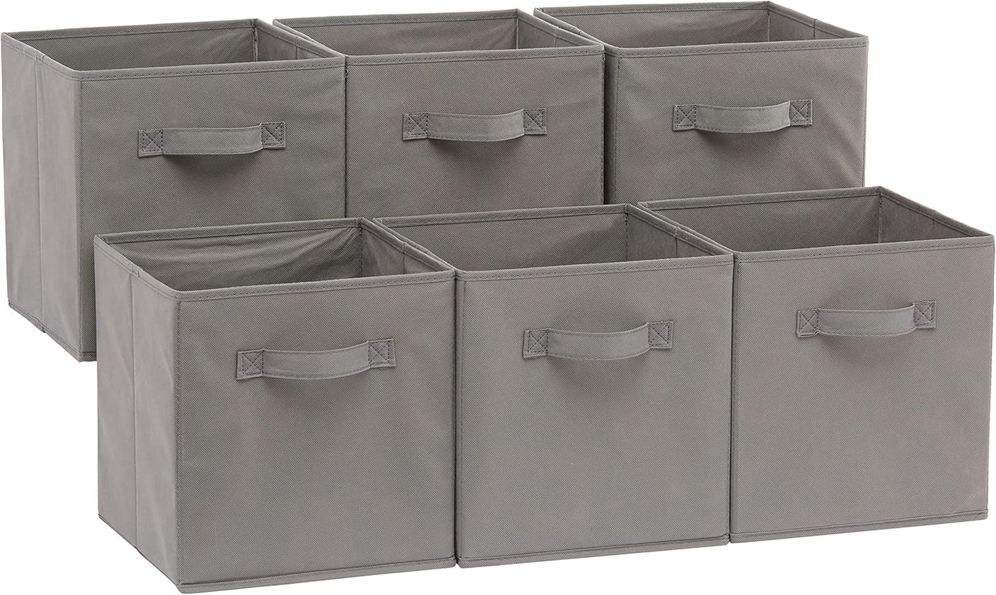 Amazon Basics Collapsible Fabric Storage Cube Bins Organizer with Handles, Sturdy, Beige, 13-x-13-x-13-inch, Pack of 6