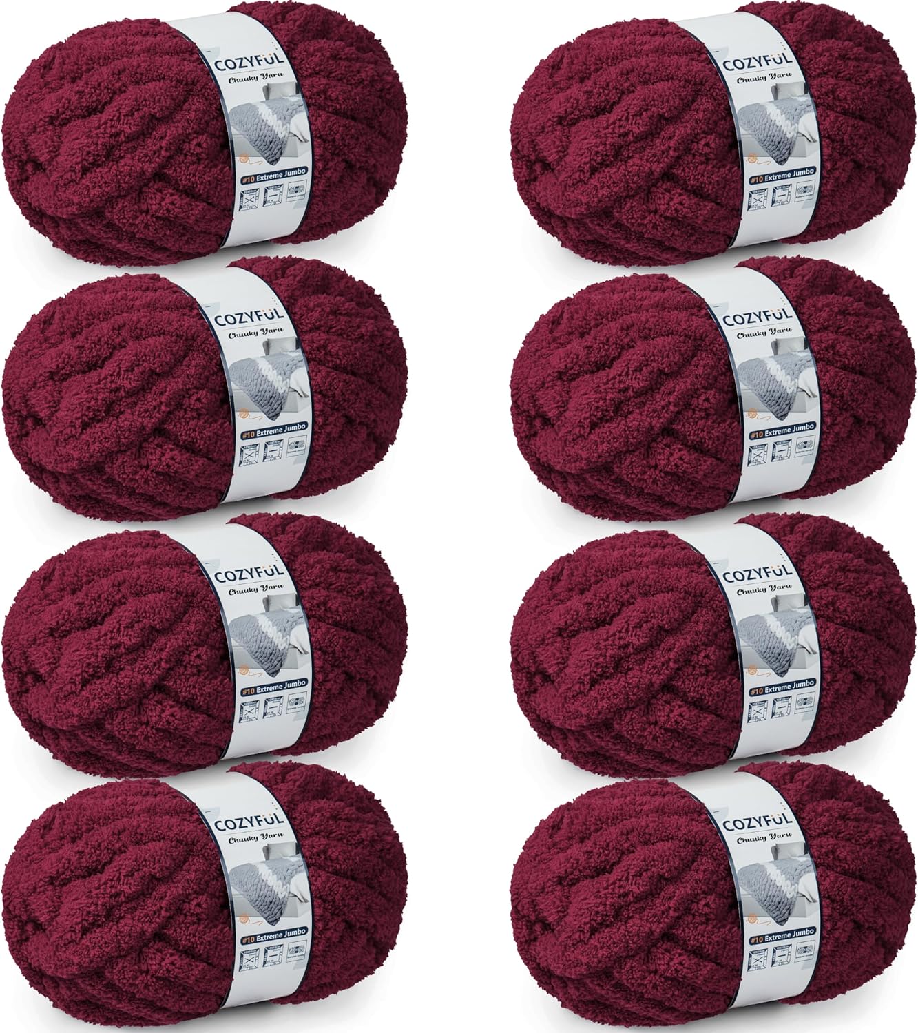 Chunky Yarn for Hand Knitting - #10 Chunky Chenille Yarn, Jumbo Big Thick Chunky Yarns for Crocheting, Super Bulky Chunky Knit Blanket Yarns, 8 Skein (25 yds 8 oz Each Skein), Cream