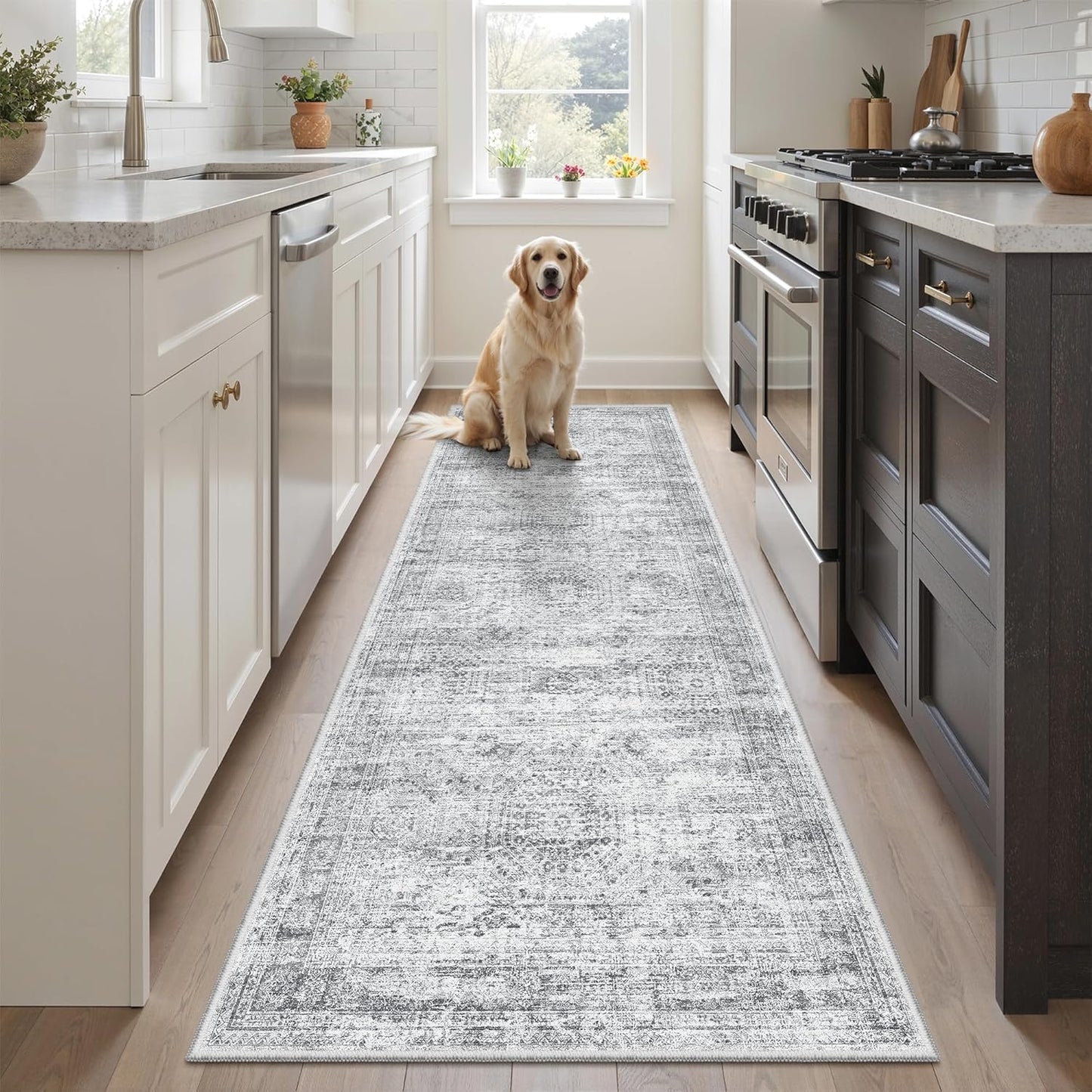 Washable Area Rug 8x10, Large Soft Rugs for Living Room Vintage Beige Carpet 8x10 Area Rugs for Bedroom Dining Room Non-Slip Stain Resistant Under Table Rug