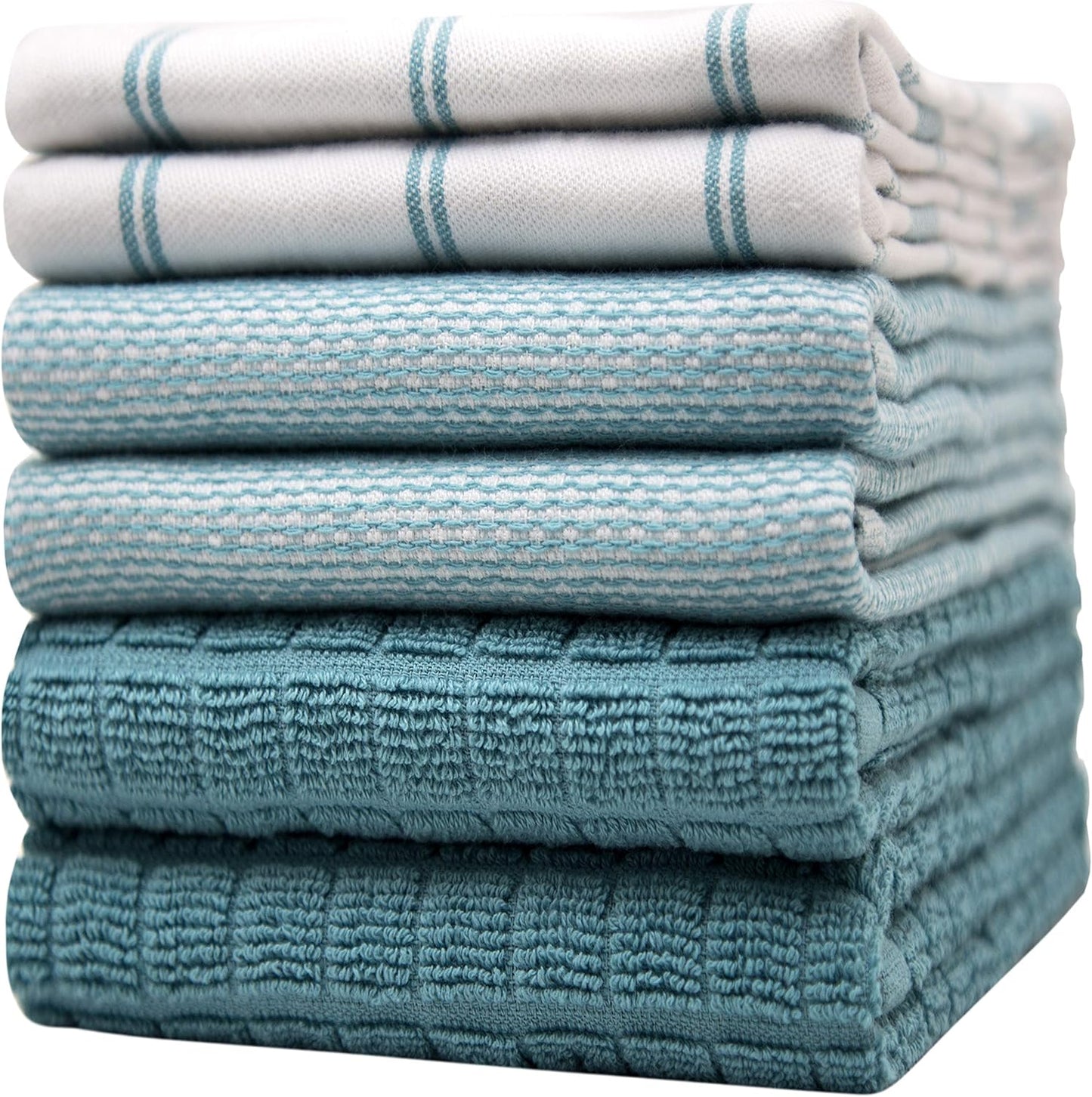 Premium Kitchen Towels (20”x 28”, 6 Pack) | Large Cotton Dish Towels | Flat & Terry Highly Absorbent Kitchen Linen Set with Hanging Loop | Gray