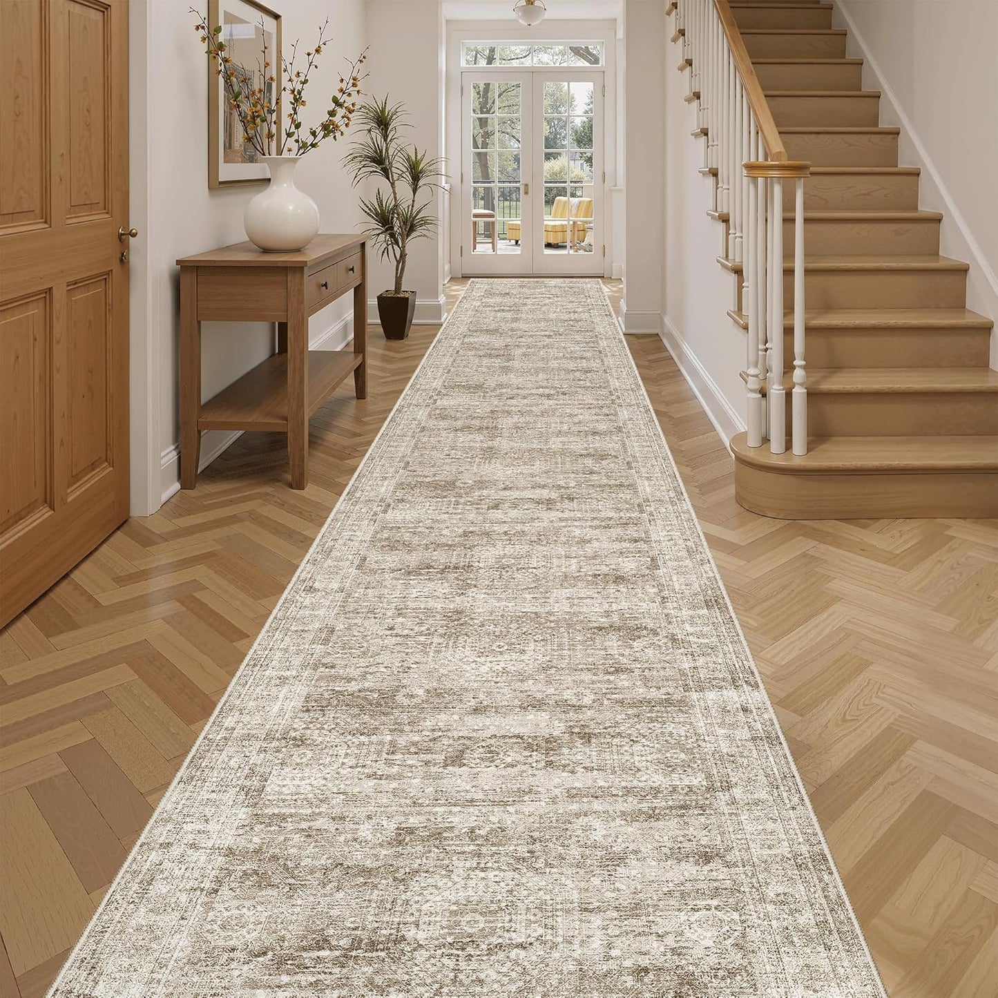 Washable Area Rug 8x10, Large Soft Rugs for Living Room Vintage Beige Carpet 8x10 Area Rugs for Bedroom Dining Room Non-Slip Stain Resistant Under Table Rug