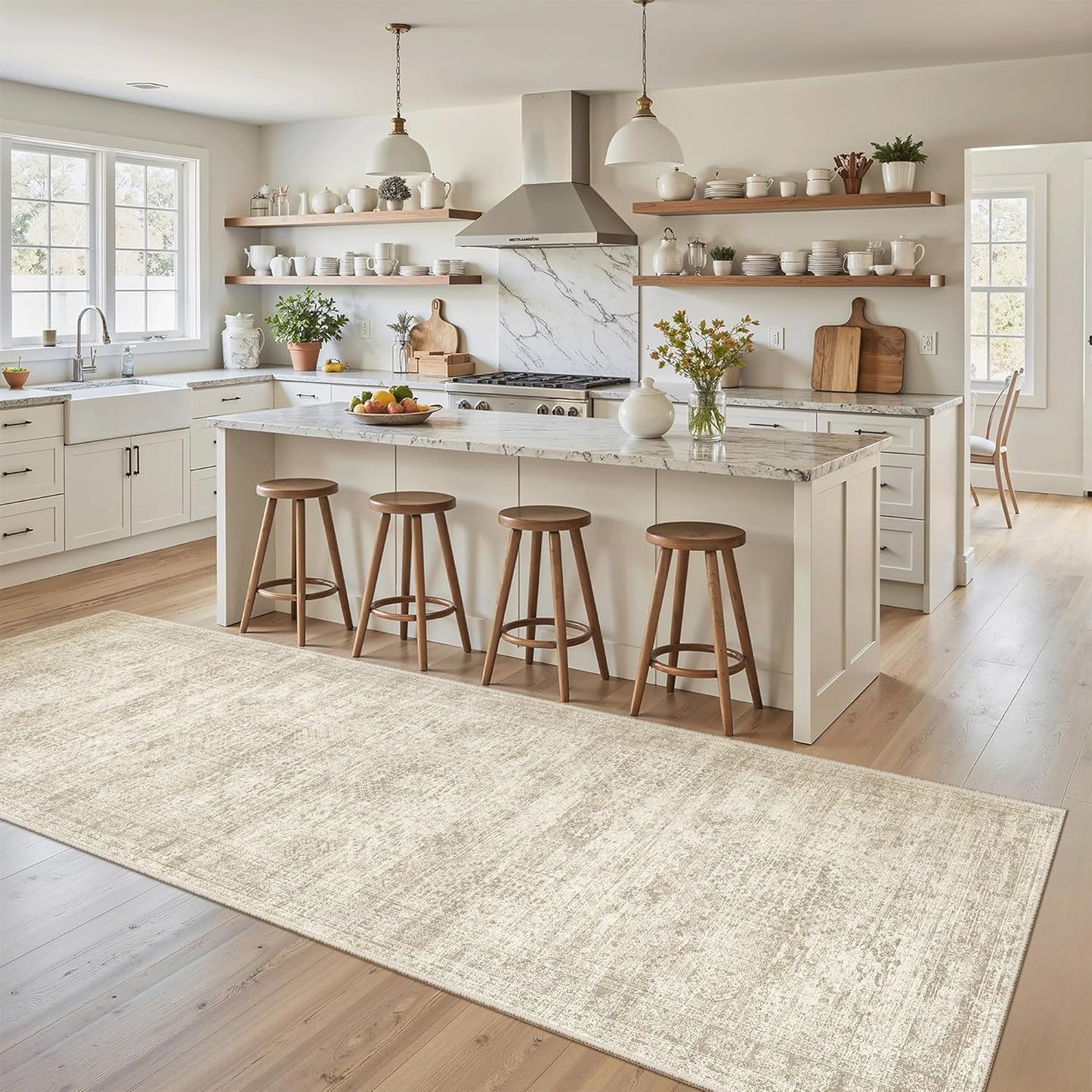 Washable Area Rug 8x10, Large Soft Rugs for Living Room Vintage Beige Carpet 8x10 Area Rugs for Bedroom Dining Room Non-Slip Stain Resistant Under Table Rug