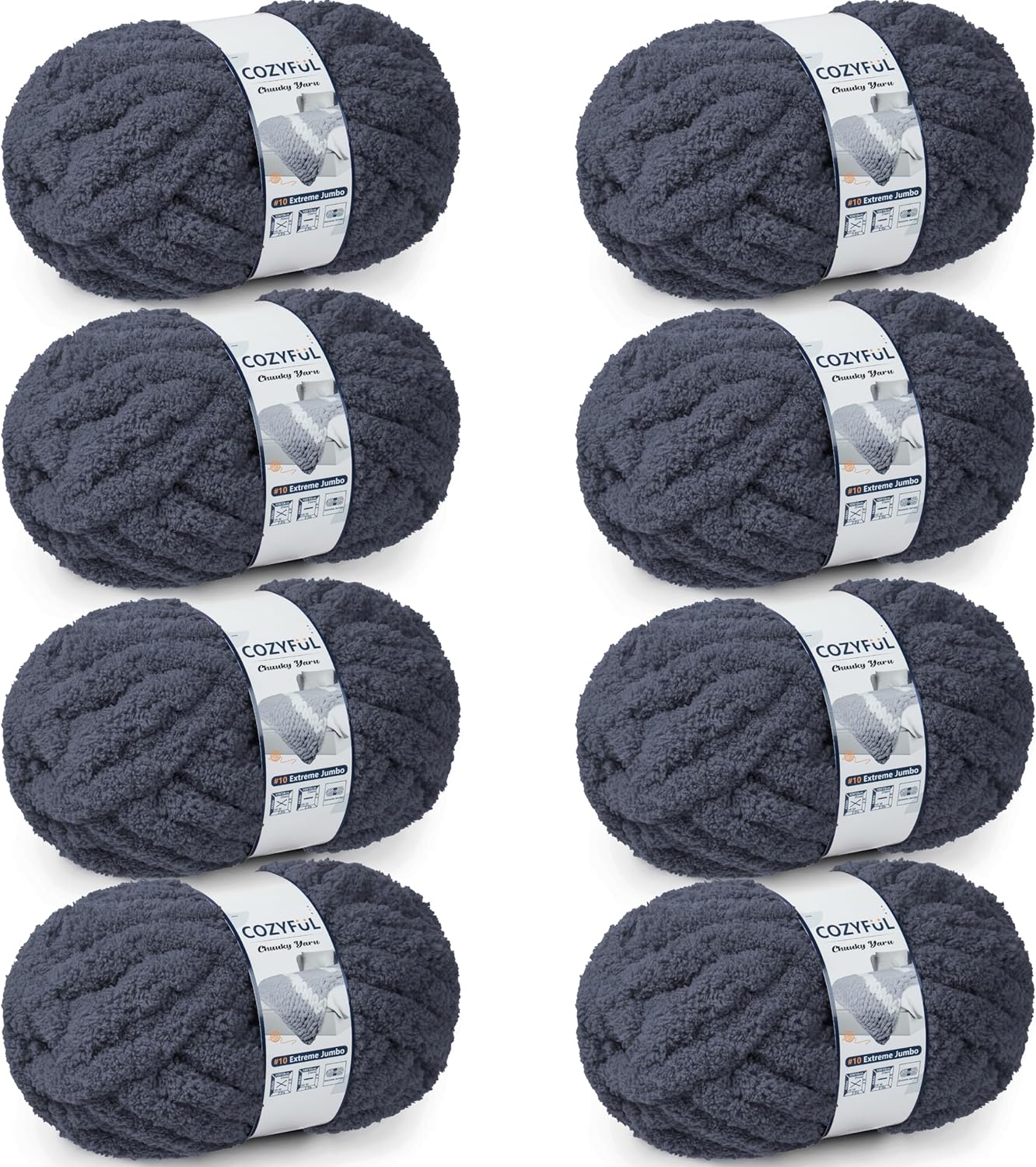 Chunky Yarn for Hand Knitting - #10 Chunky Chenille Yarn, Jumbo Big Thick Chunky Yarns for Crocheting, Super Bulky Chunky Knit Blanket Yarns, 8 Skein (25 yds 8 oz Each Skein), Cream