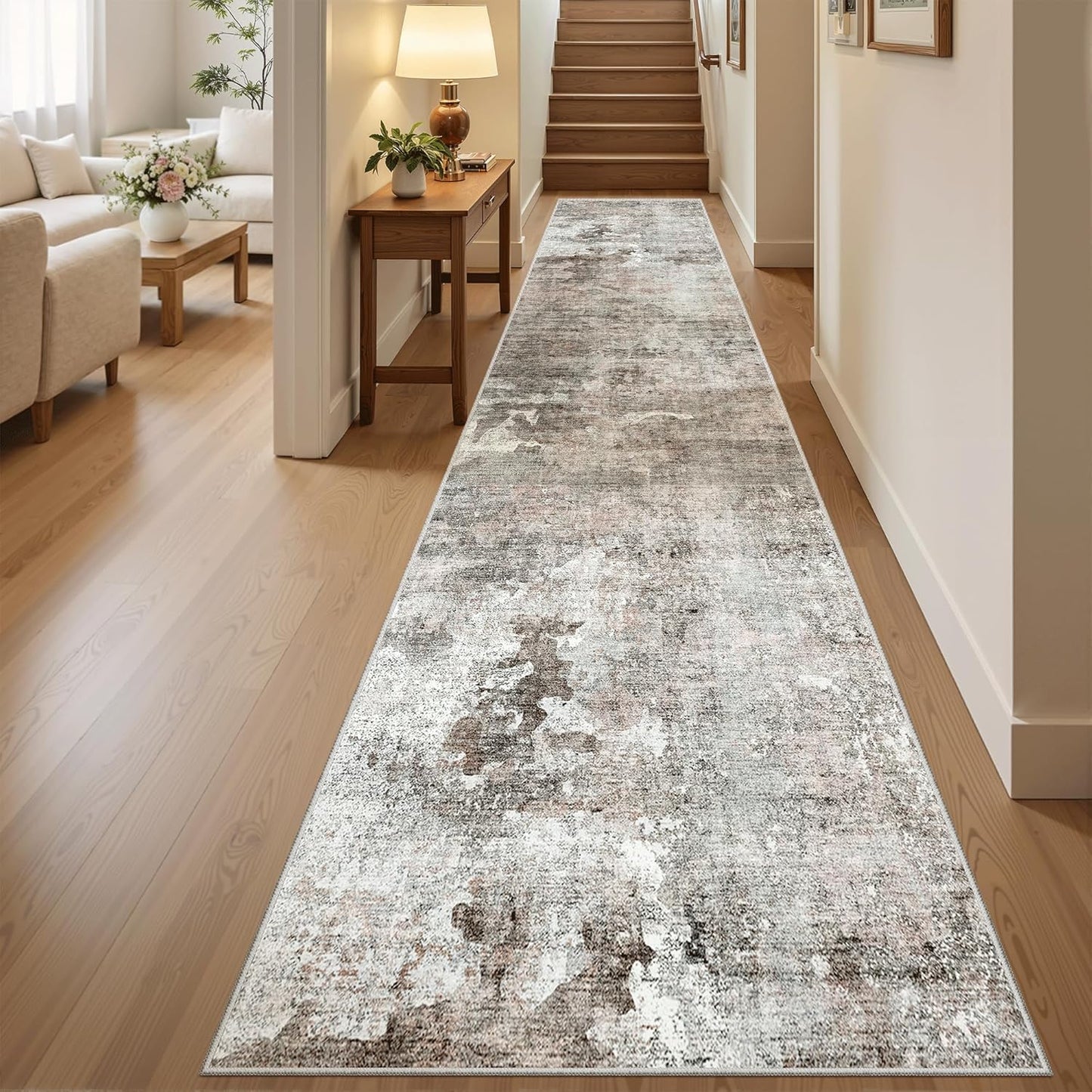 Washable Area Rug 8x10, Large Soft Rugs for Living Room Vintage Beige Carpet 8x10 Area Rugs for Bedroom Dining Room Non-Slip Stain Resistant Under Table Rug
