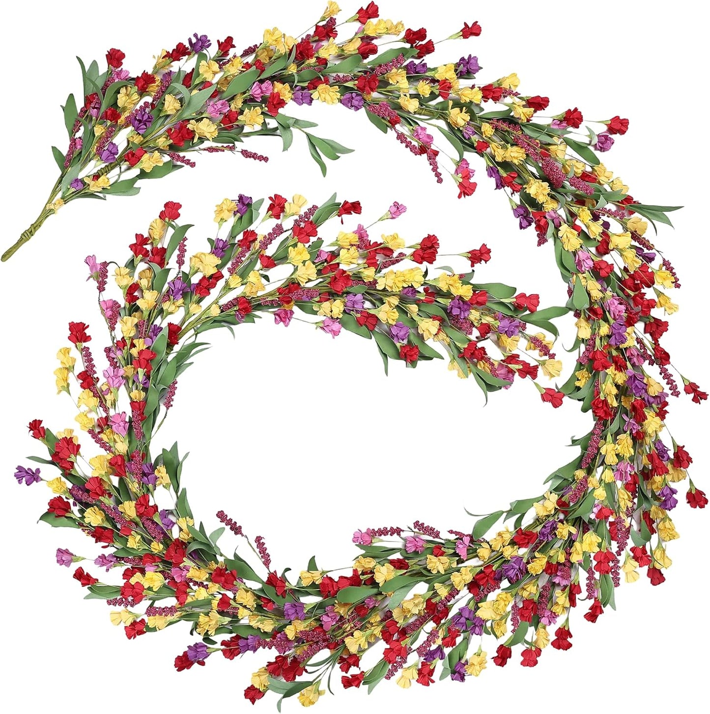 6ft Spring Flower Garland for Mantle Decor: Artificial Floral Vine with Greenery for Wedding Arch, Fireplace, Table & Wall, All Season Home Decor for Summer, Easter, Mother's Day (Yellow+Pink)