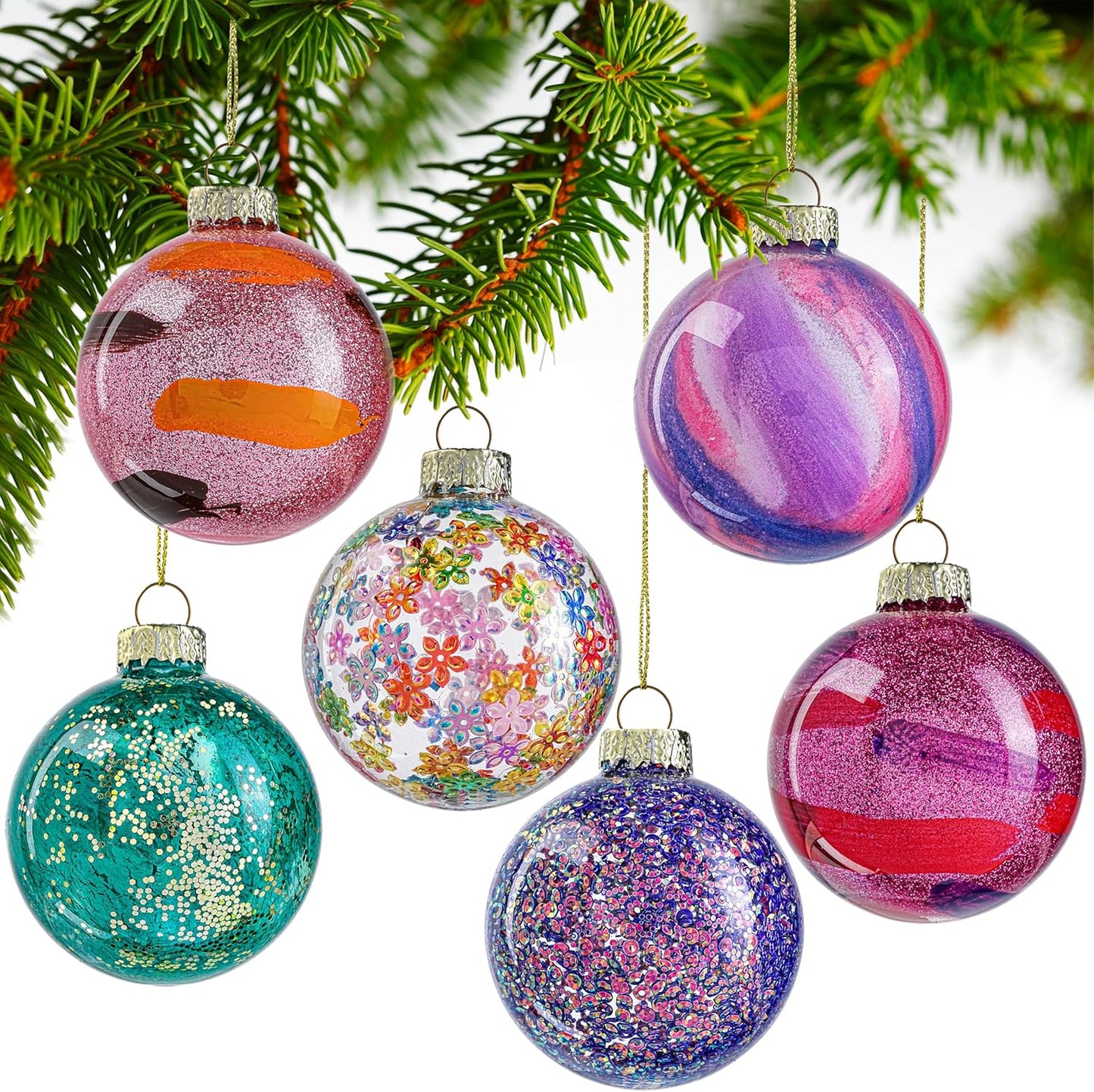 6pcs Hand-Blown Glass Christmas Ornaments Balls Hanging Glass Balls Witches Ball Gazing Ball for Home Window Outdoor Garden Patio Xmas Tree Décor